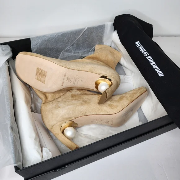 Nicholas Kirkwood Maeva Tan Ankle Boots with Pearl Heel Size 36
